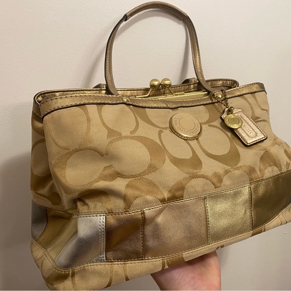 COACH gold and tan purse - Picture 5 of 7